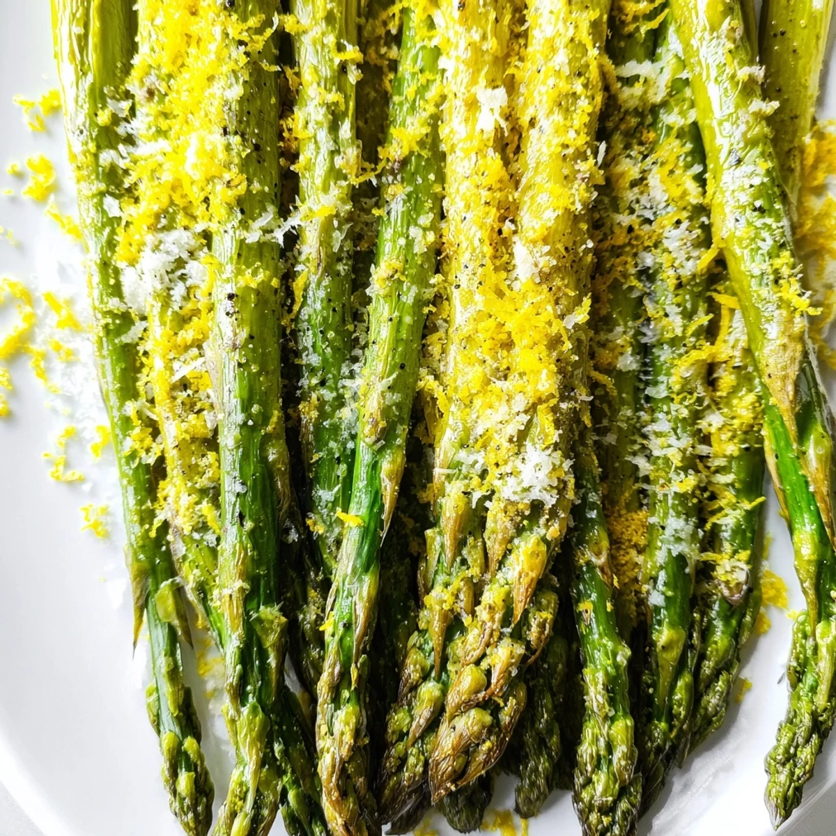 Golden roasted asparagus with Parmesan and Lemon Zest, a simple spring side ready for dinner.