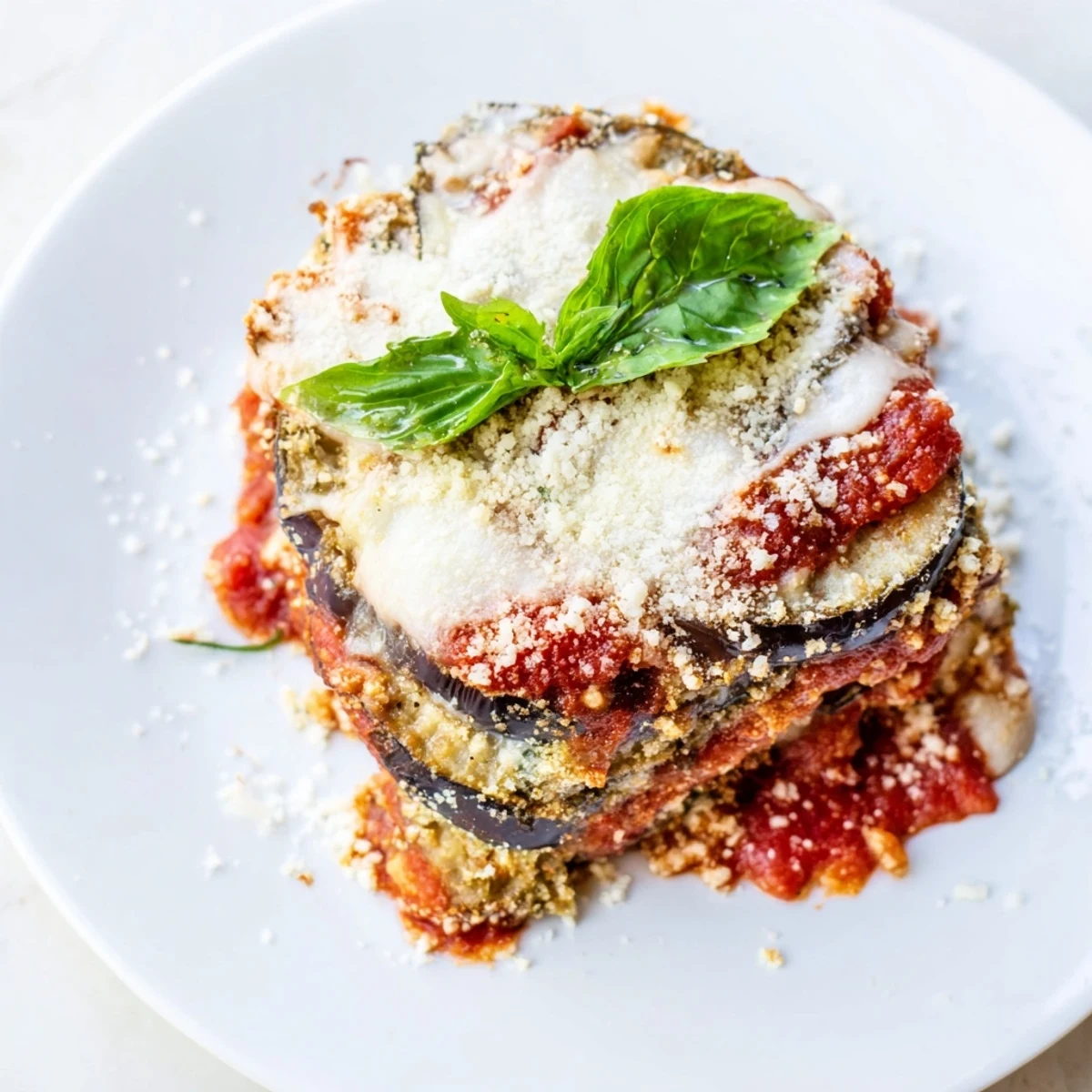 Crispy breaded eggplant, creamy mozzarella, and aromatic tomato sauce make up this homemade Baked Eggplant Parmesan with Basil.