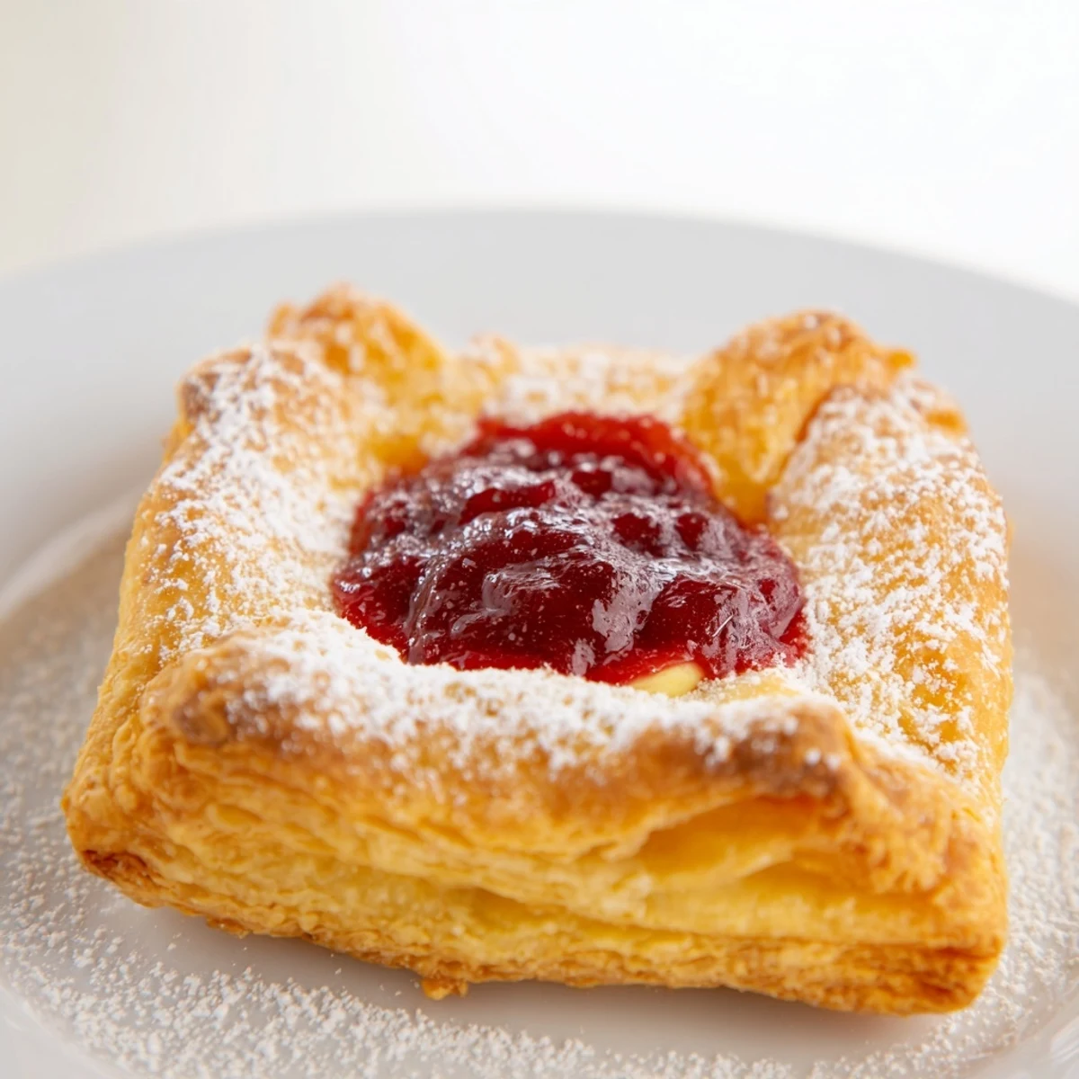 Golden-brown Cranberry and Cream Cheese Pastries on a wooden board, dusted with powdered sugar for a festive breakfast treat.