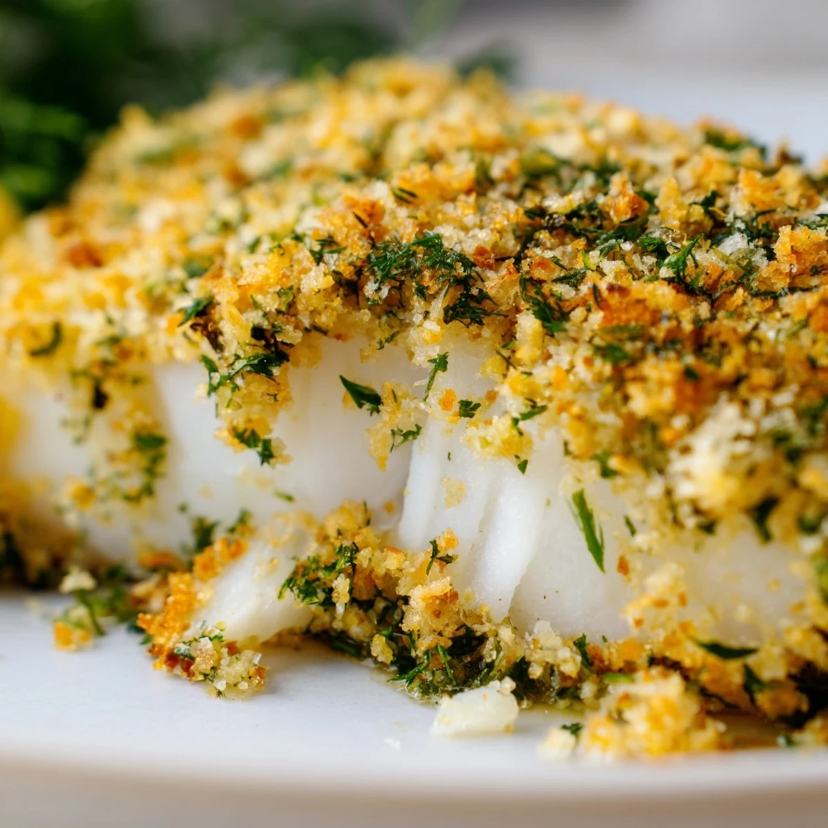 Freshly baked Baked Cod with Panko and Herb Crust sits beside a crisp salad, ready for dinner.
