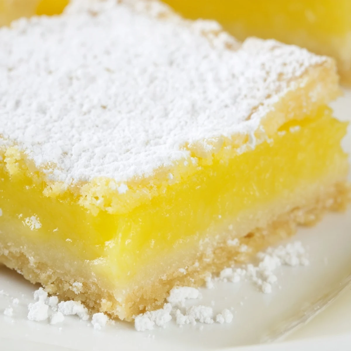 Slice of Lemon Dessert Bars on a plate, revealing tangy citrus curd and crumbly base for dessert.
