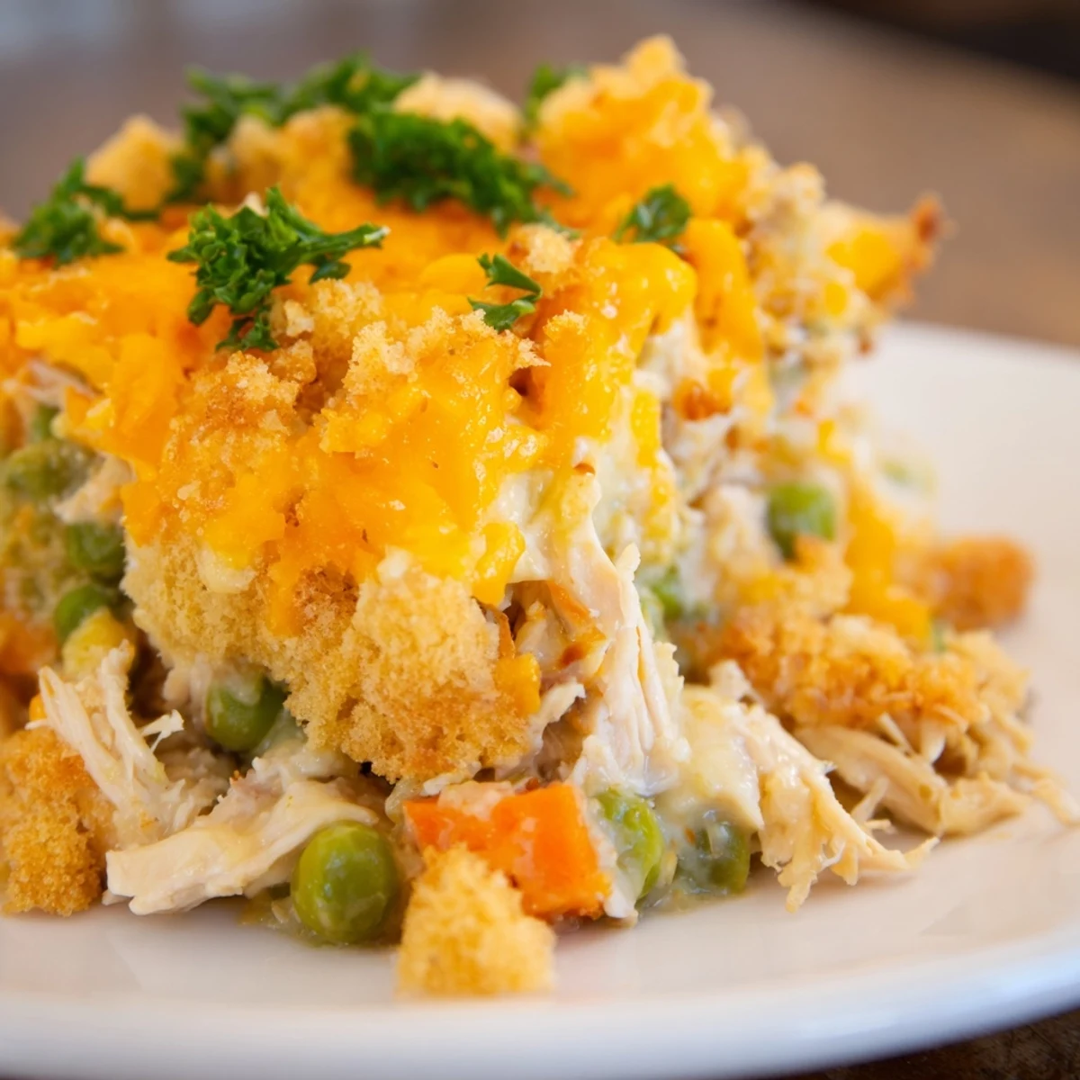 Comforting Turkey Dish Casserole served hot for a family dinner, paired with a fresh green side salad.