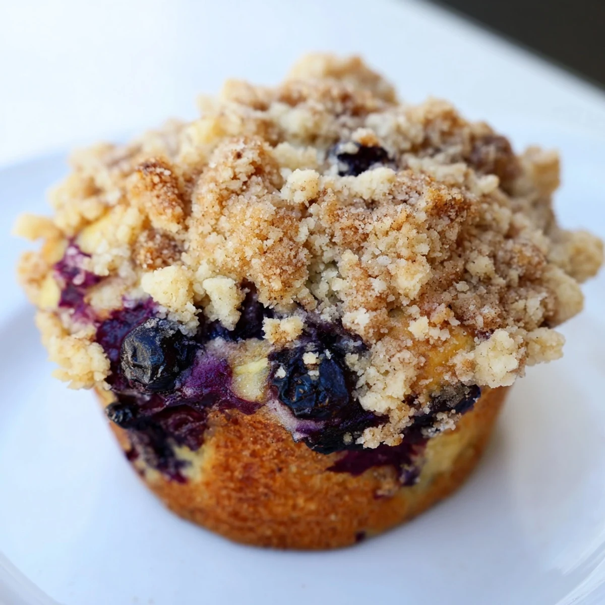 Freshly baked Lemon Blueberry Muffins with Streusel Crumb Topping on a cooling rack, featuring a golden crumble crust and juicy blueberries.