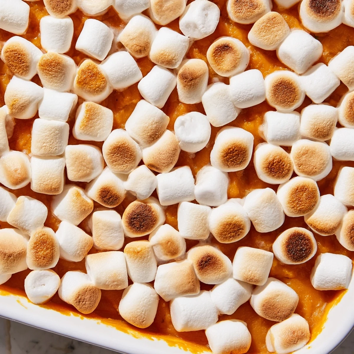 Golden-brown toasted marshmallows melt over creamy, cinnamon-spiced sweet potatoes in this classic Sweet Potato Casserole with Marshmallow Topping.  