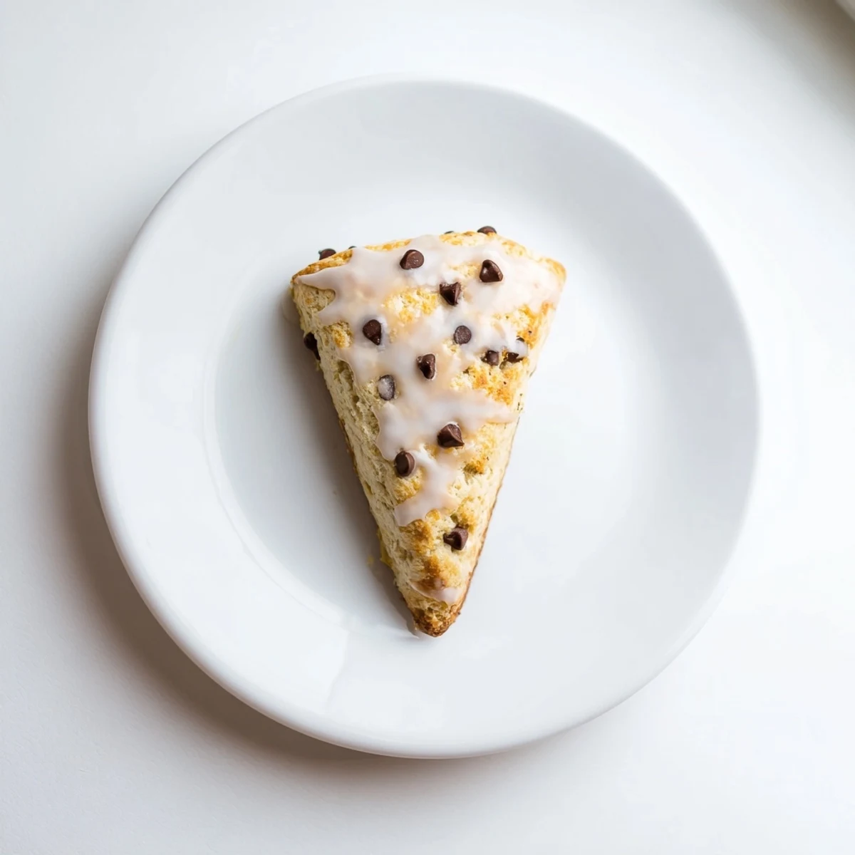 Freshly baked Chocolate Chip Scones with Glaze on a cooling rack, showcasing golden edges and melted chocolate chips.  