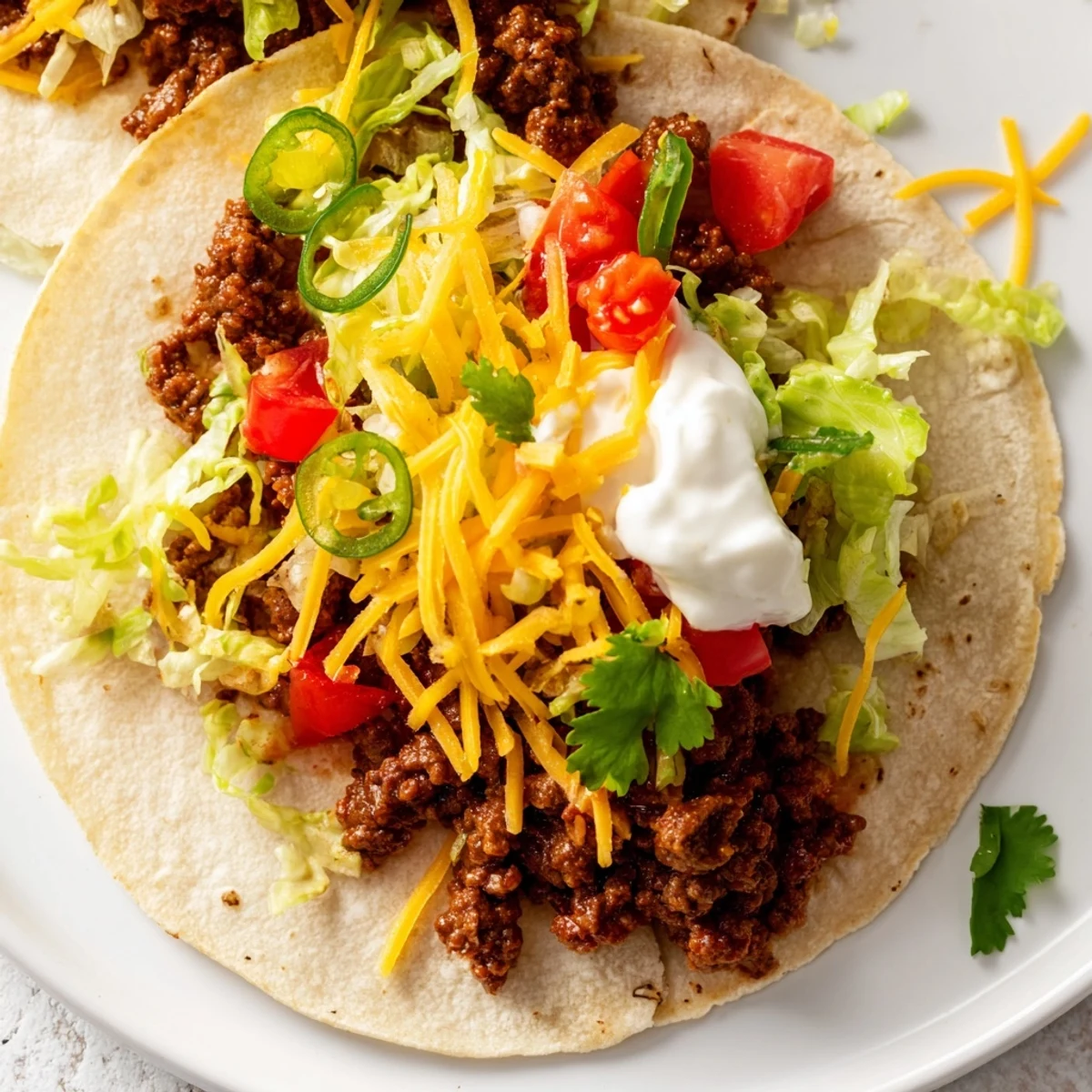 A platter of freshly assembled Big Game Mini Tacos with Guacamole, garnished with cilantro and served alongside a vibrant bowl of dip.  