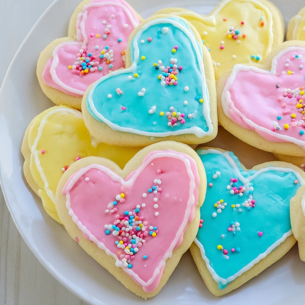 Perfectly glazed Heart Shaped Sugar Cookies with Icing cool on a wire rack after baking.