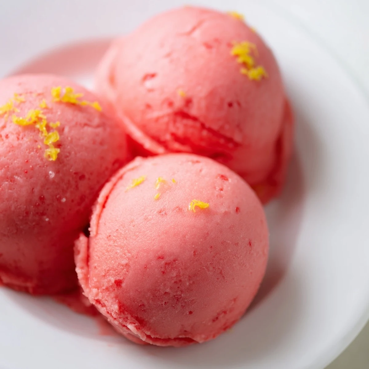 Refreshing Strawberry Lemonade Sorbet in a clear glass, showing its smooth texture and bright, summery pink hue.  