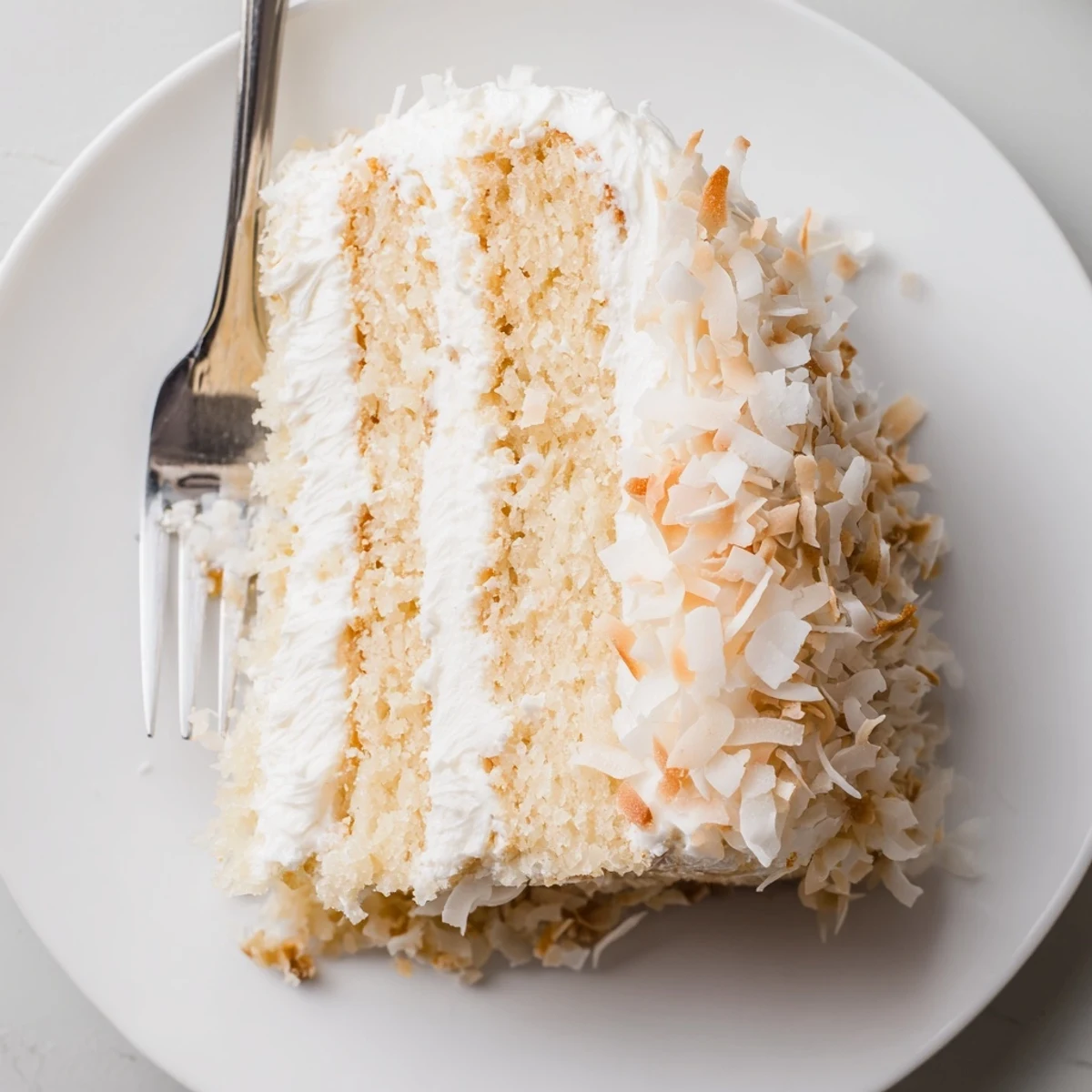 Freshly frosted Easter Coconut Cake with shredded coconut topping, ready to serve for festive dessert tables and family gatherings.  