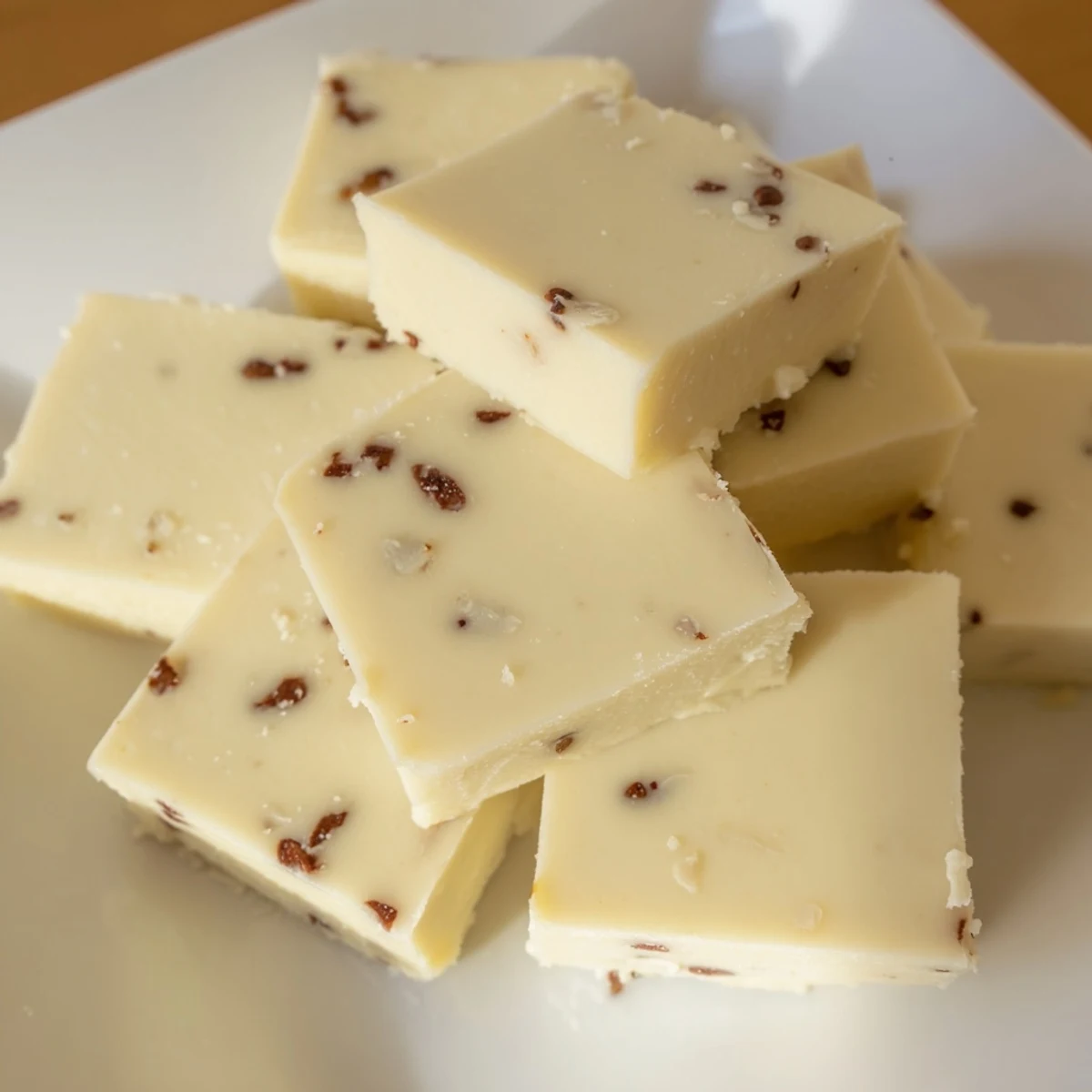 Irish Cream Fudge squares with creamy white chocolate and coffee aroma.