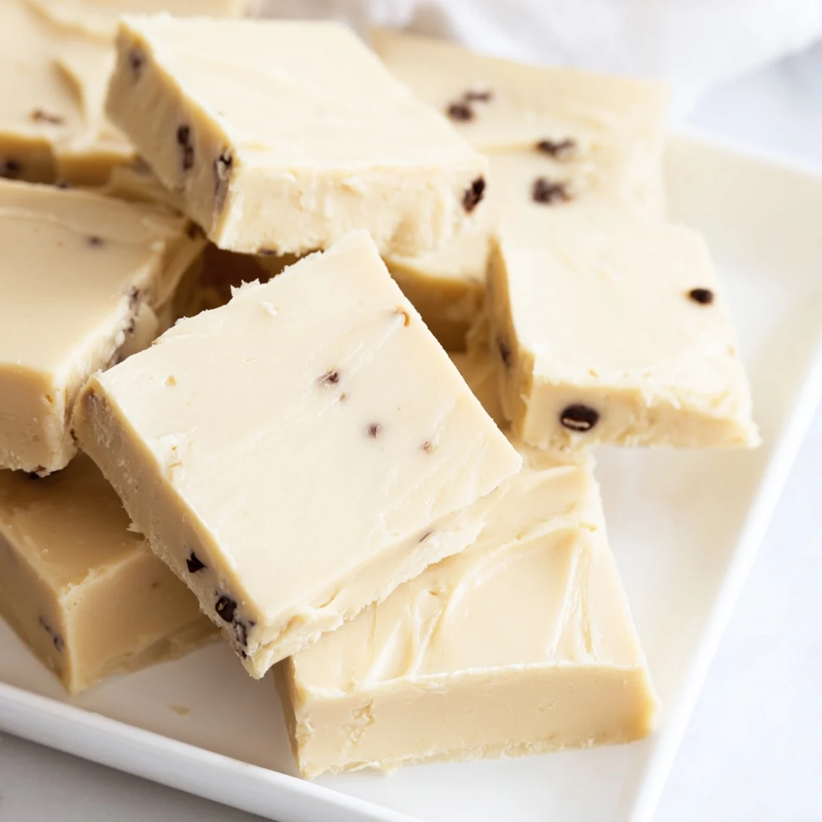 A close-up of Irish Cream Fudge showing its smooth, glossy texture.