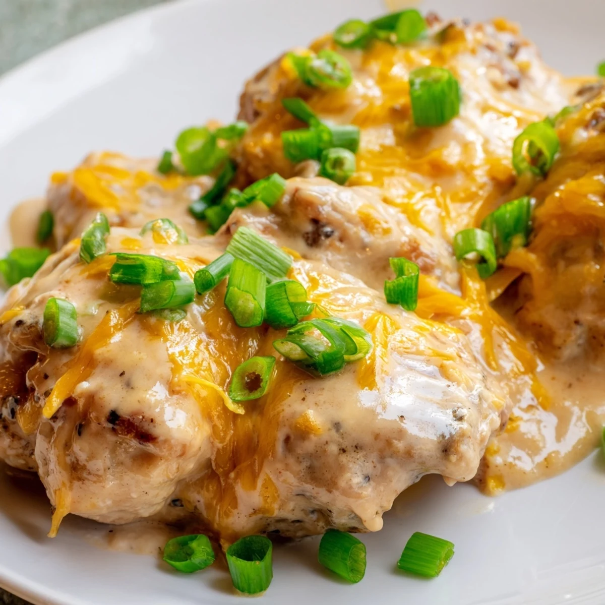 Juicy Sour Cream and Onion Chicken emerges golden-bubbly from the oven with melted cheddar on top.