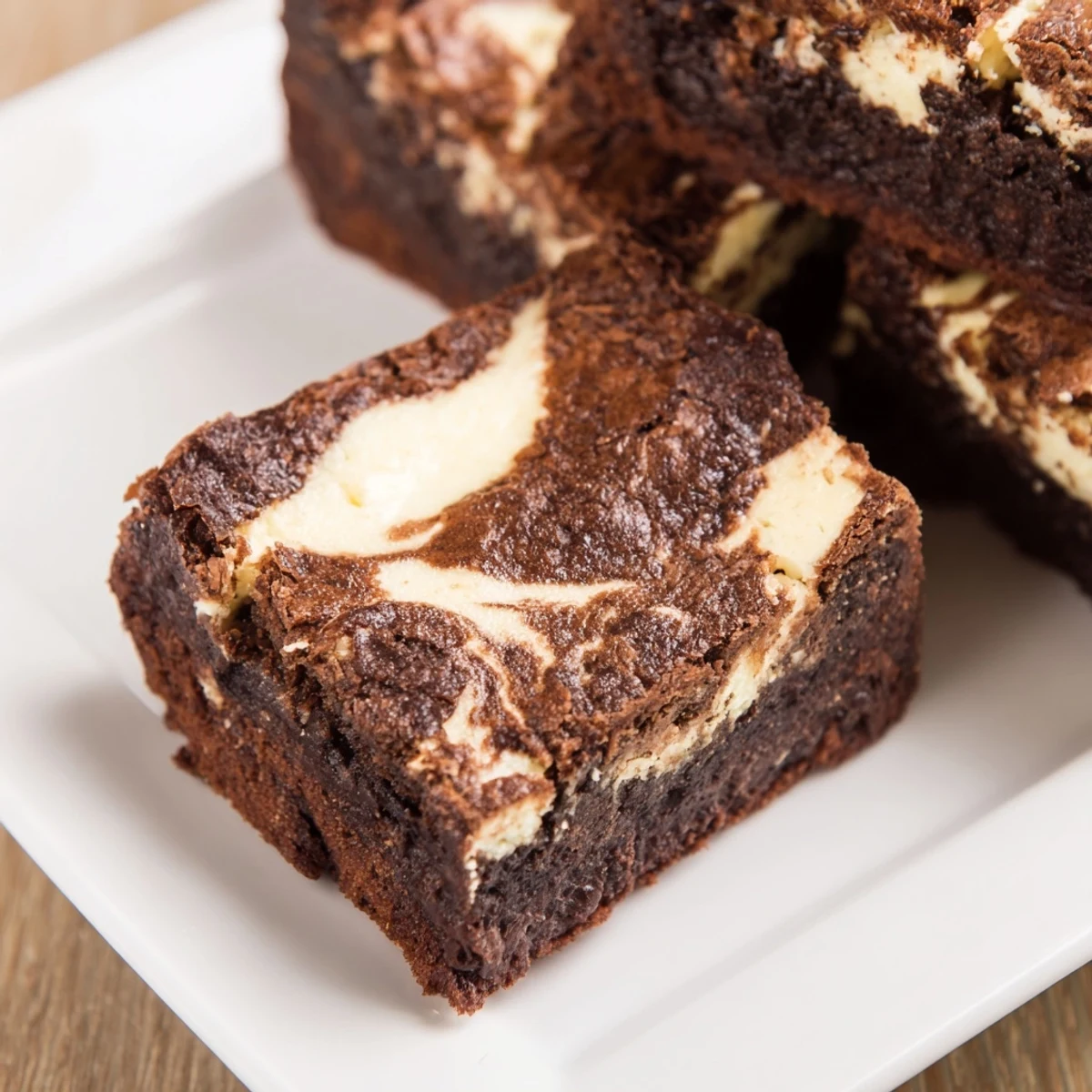 A freshly sliced square of Cottage Cheese Brownies revealing a rich, moist interior and a delicate tangy swirl, ready to serve.