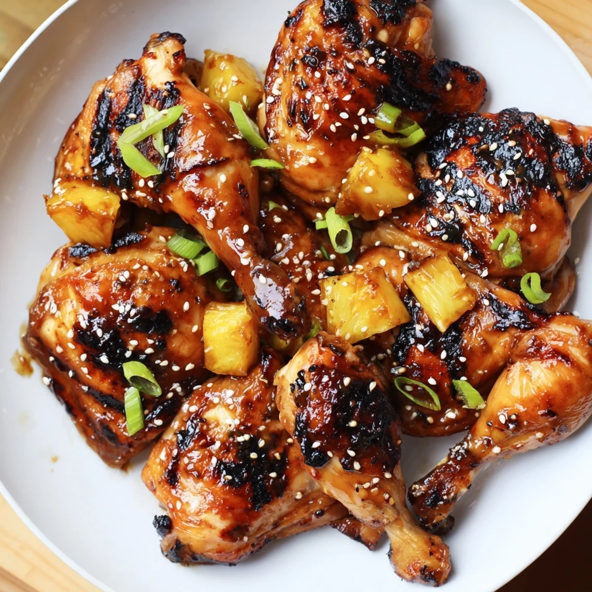 Garnished with sesame seeds and scallions, served alongside steamed rice for a tropical dinner.