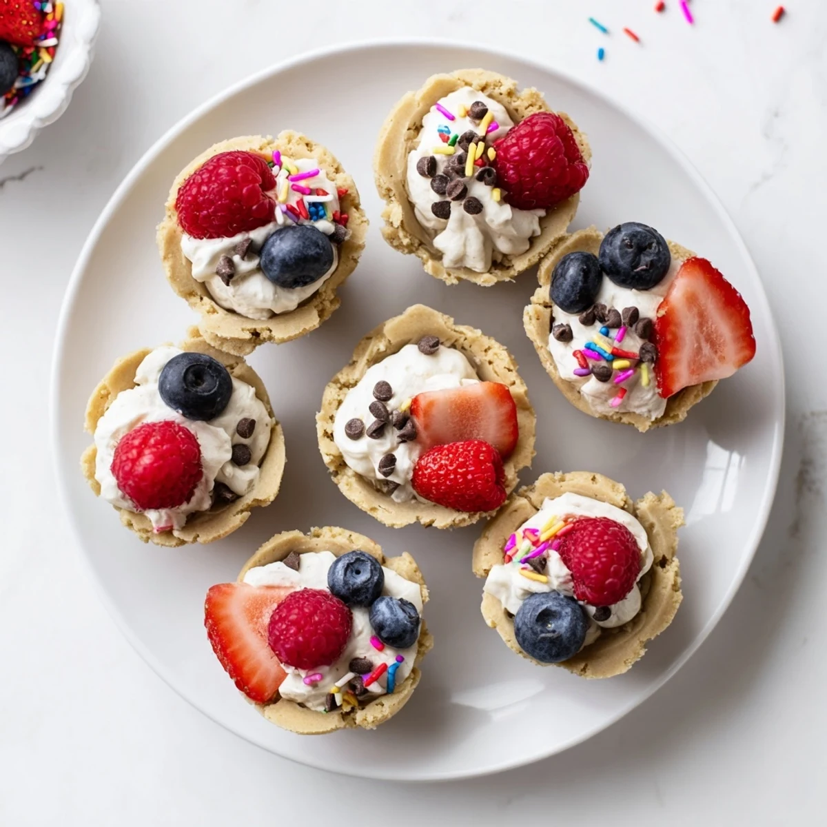 Close-up of Sugar Cookie Cups with decorative sprinkles, showing the soft, chewy texture and perfect cup shape.