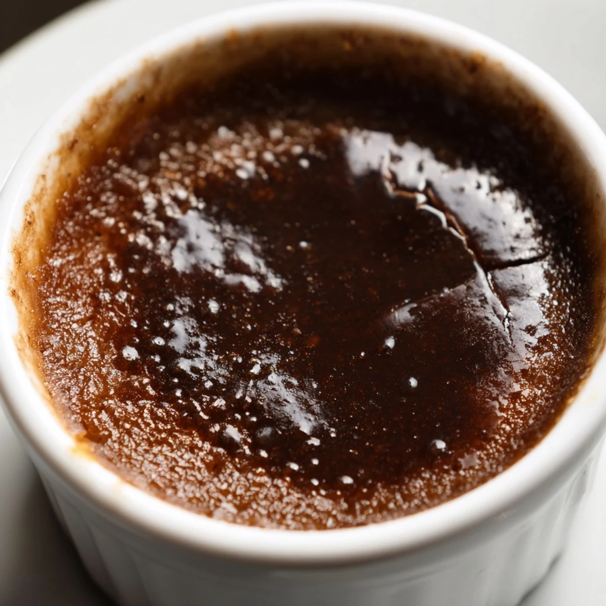 Perfectly chilled chocolate crème brûlée for Valentine's Day served with fresh raspberries and a spoon ready to dive in.