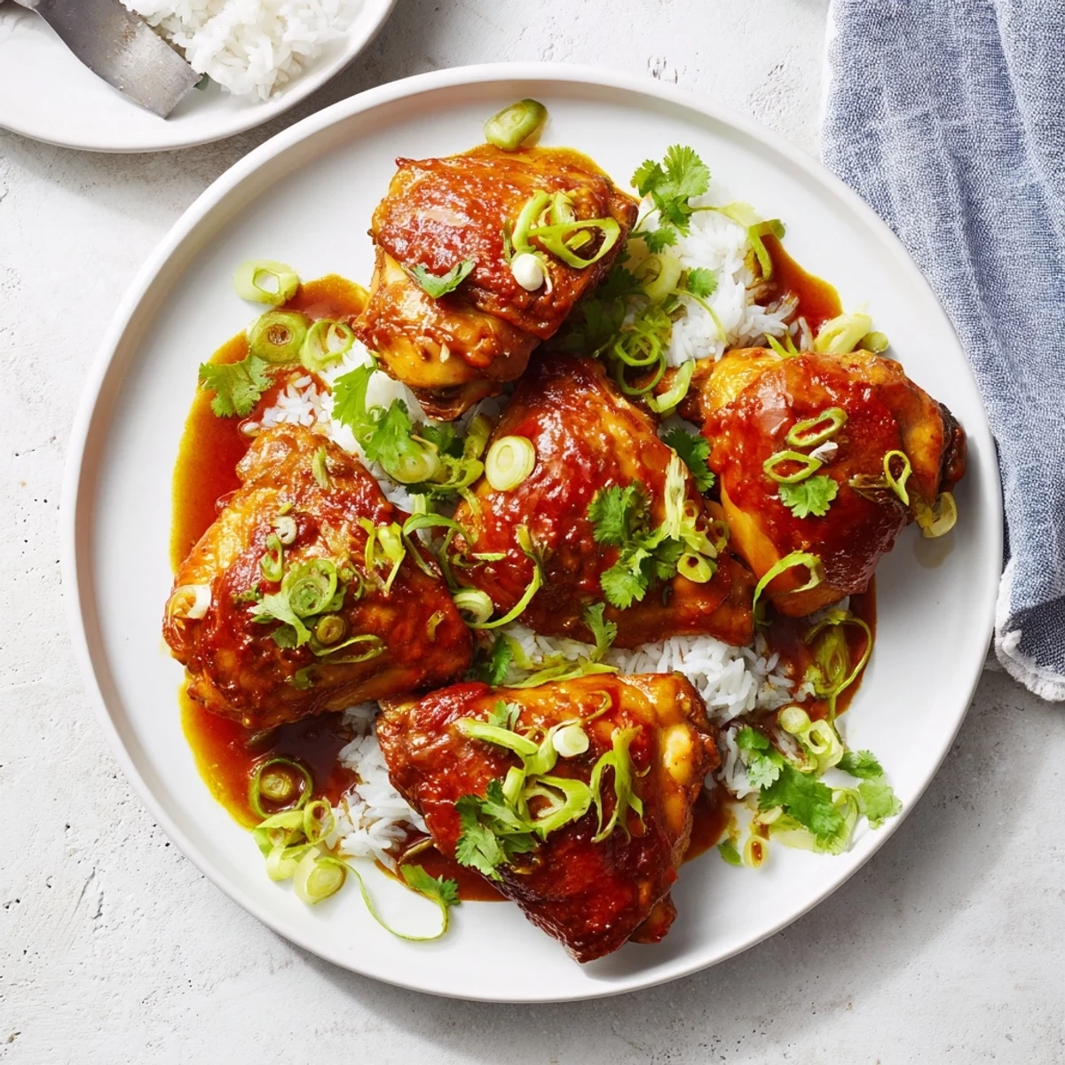 Aromatic Ga Kho plated with fresh cilantro and pickled vegetables, ready to enjoy for dinner.