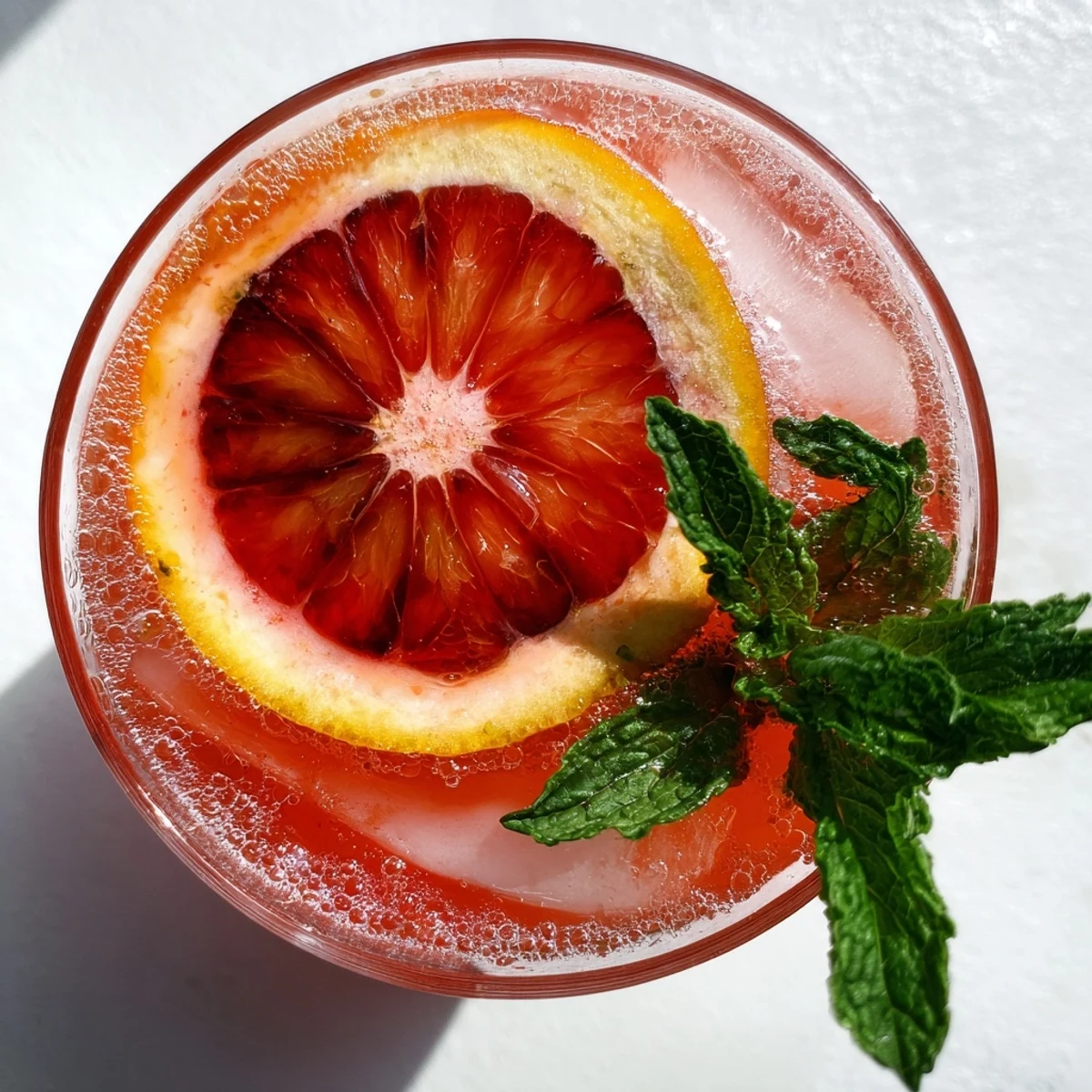 A pitcher of Blood Orange Lemonade served on a sunny patio table, with sliced citrus and mint leaves, ready for a refreshing summer sip.