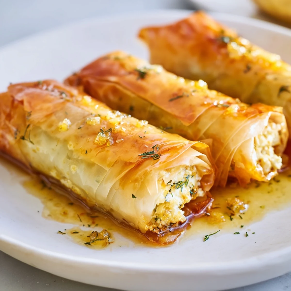 Warm Oven Fried Feta Rolls with Spicy Chili Honey on a platter, perfect for sharing.