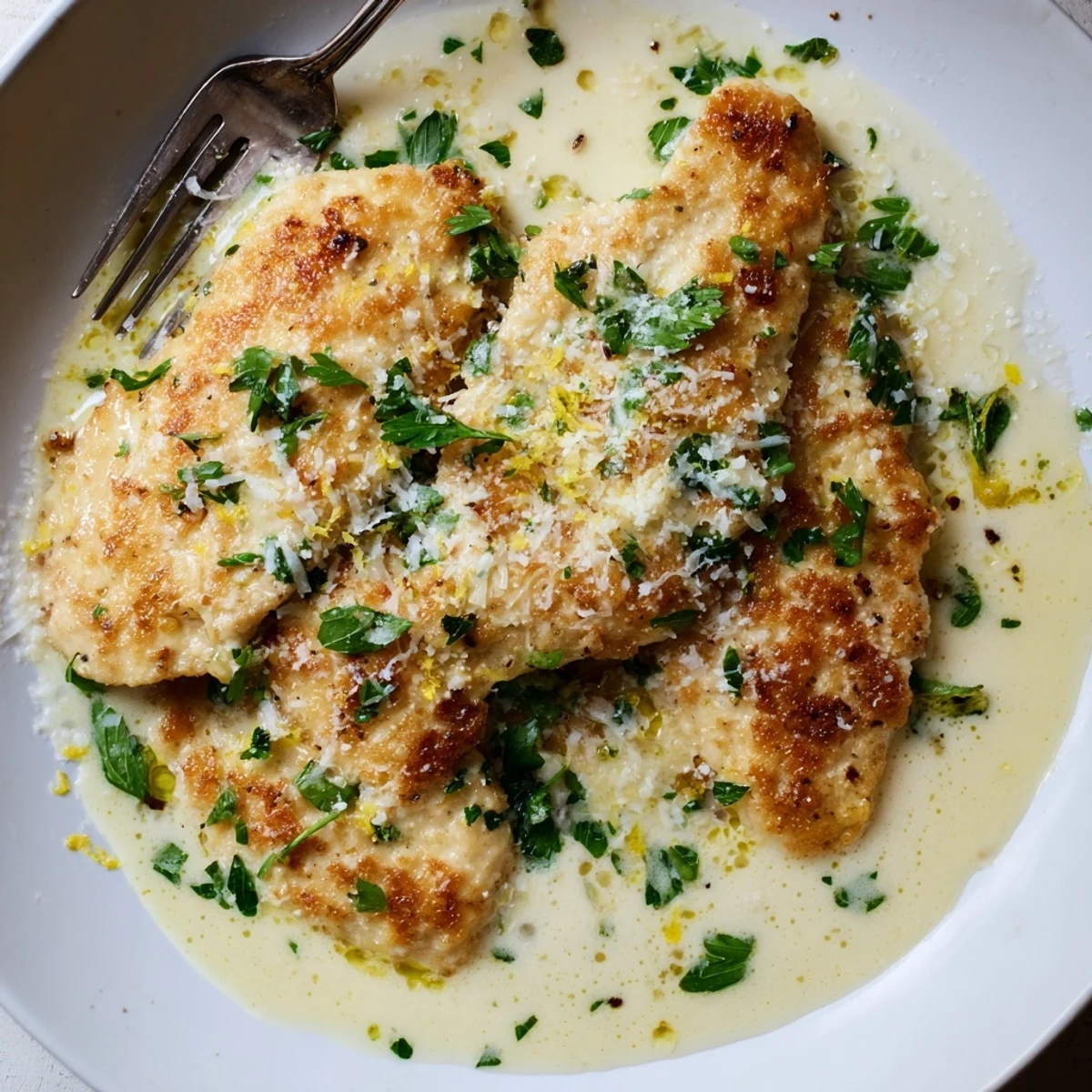 Serve Creamy Parmesan Lemon Chicken over a bed of fluffy white rice with extra grated Parmesan and a lemon wedge for a complete dinner.
