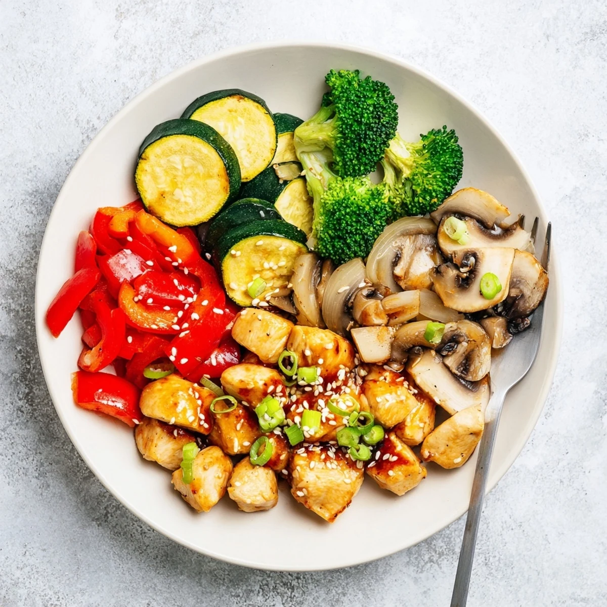 Crisp-tender vegetables and juicy chicken coated in savory sauce for Perfect Easy Air Fryer Hibachi Chicken & Vegetables.