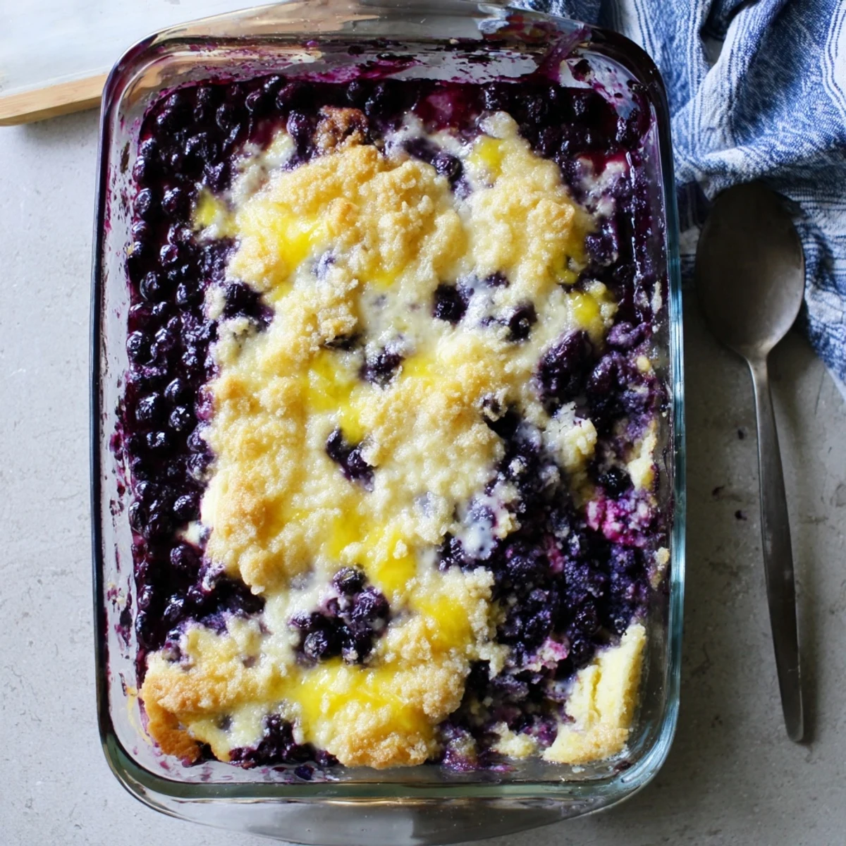 Bubbling blueberries and lemon zest shine in this easy Lemon Blueberry Cheesecake Dump Cake dessert.