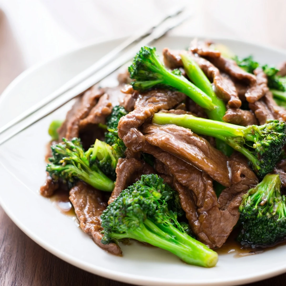 Homemade beef and broccoli stir-fry served over white rice with savory garlic sesame glaze