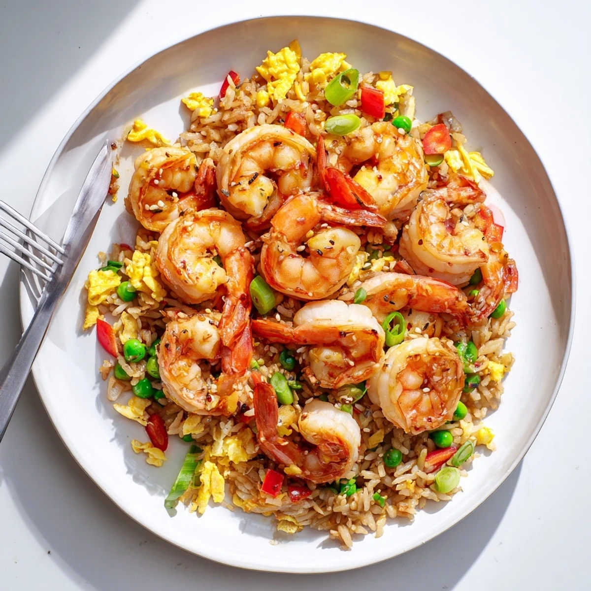 Plump buttery prawns atop vegetable fried rice drizzled with sweet chilli and soy