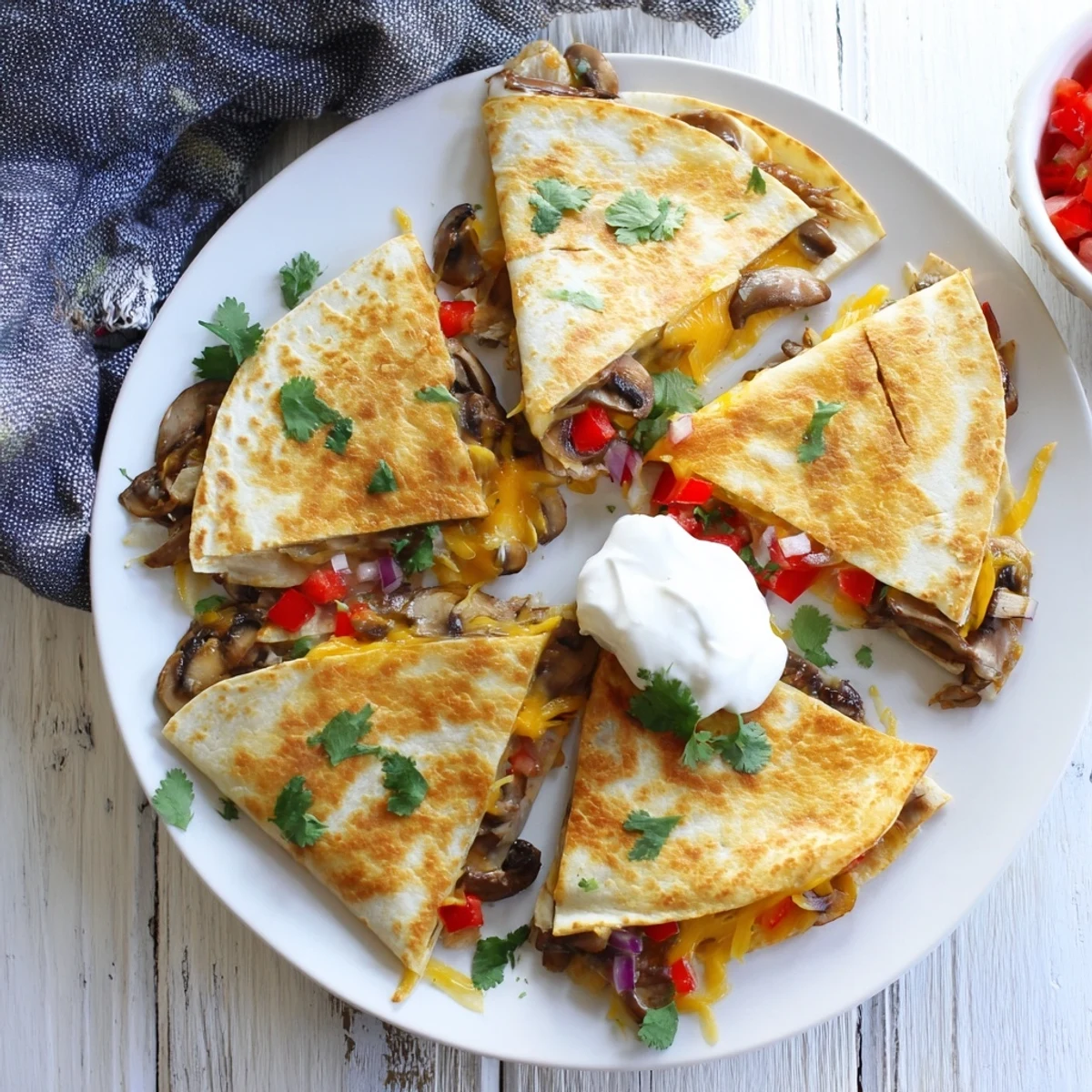 Crispy quesadillas featuring savory shredded cheese and colorful bell peppers, perfectly grilled until bubbly and ready for dipping