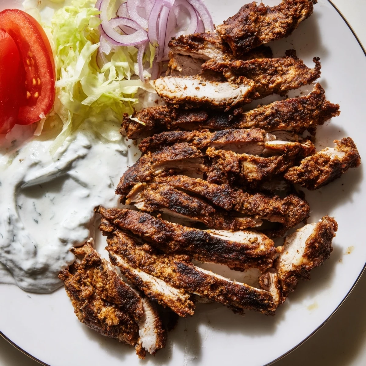 Tender marinated chicken shawarma grilled to perfection with fresh vegetables and zesty toum