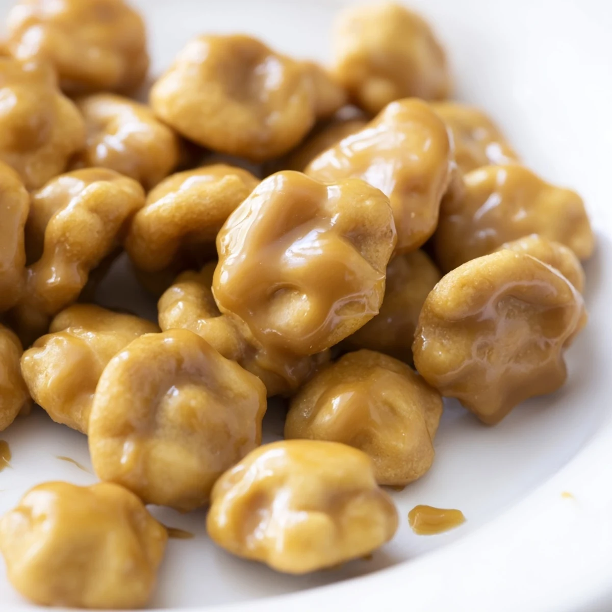 Sweet and salty caramel crunch oyster crackers cooling on a baking sheet with clusters