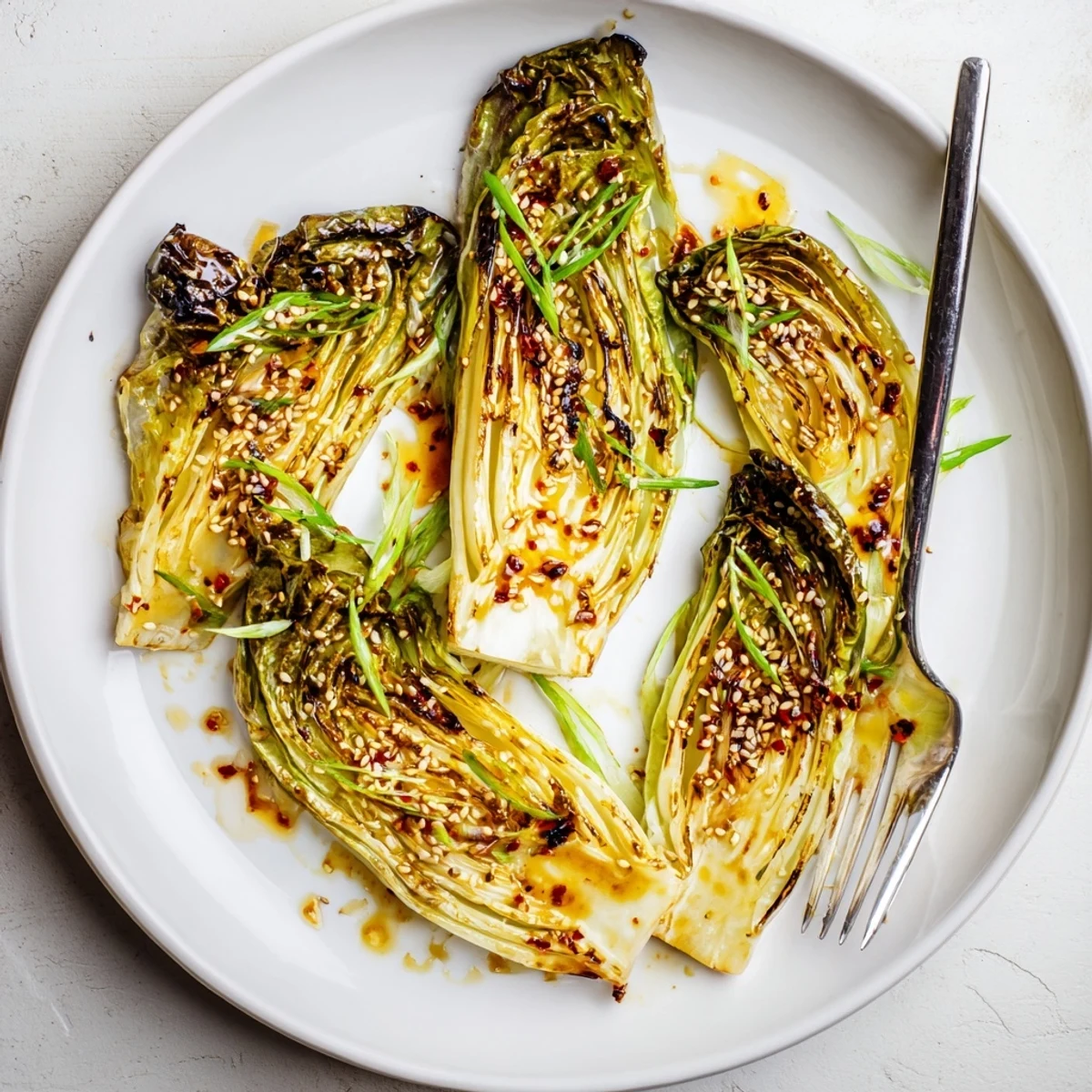 Tender roasted cabbage with caramelized edges brushed in rich miso butter sauce