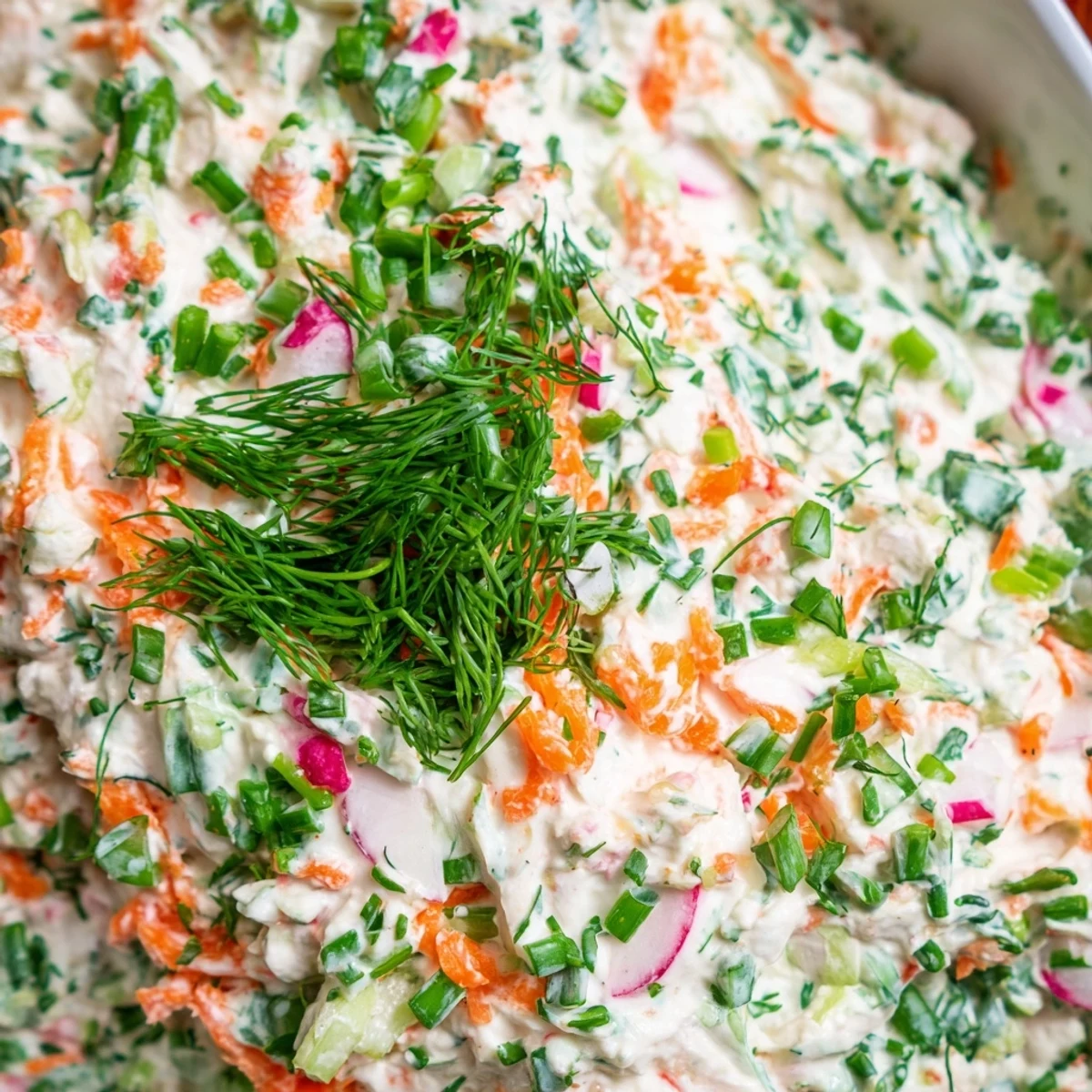 Festive spring appetizer featuring smooth cream cheese base with vibrant chives, dill, and parsley for holiday entertaining