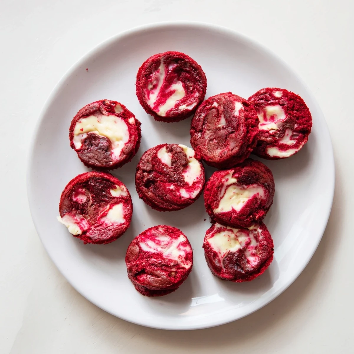 Mini red velvet brownie bites with luscious cream cheese swirl, perfect for parties and gifting