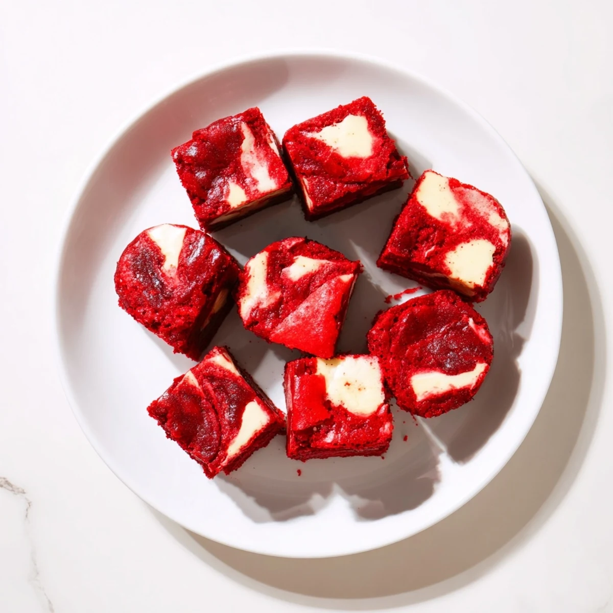 Fudgy red velvet brownie bites featuring marble cream cheese swirls, freshly baked to perfection