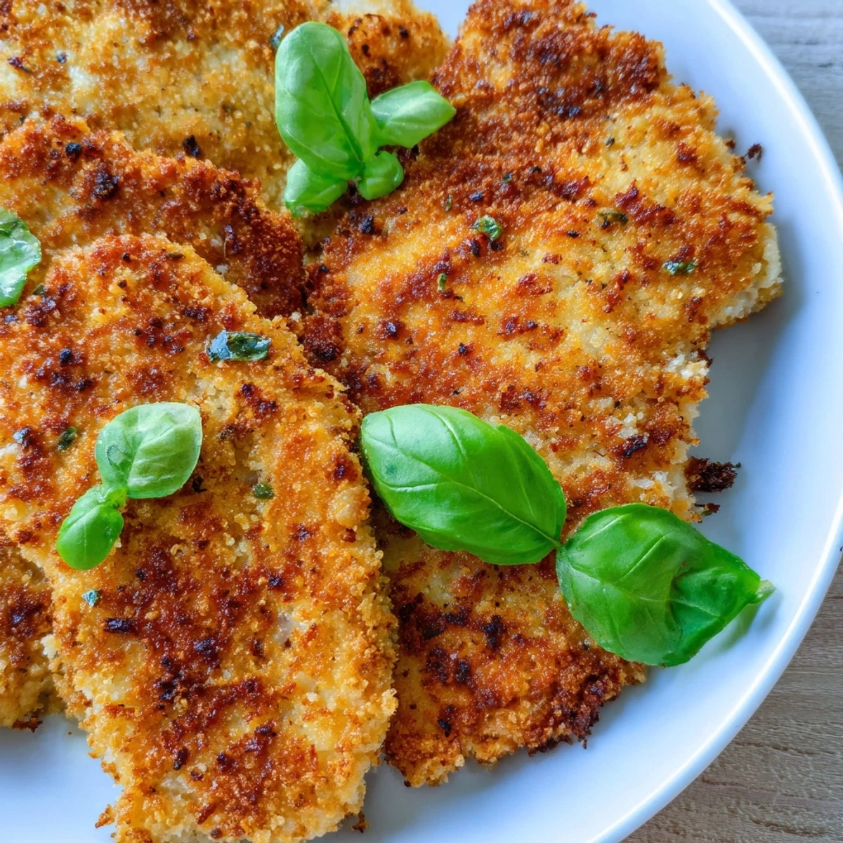 Crispy breaded chicken breast seasoned with basil and grated Parmesan cheese dinner