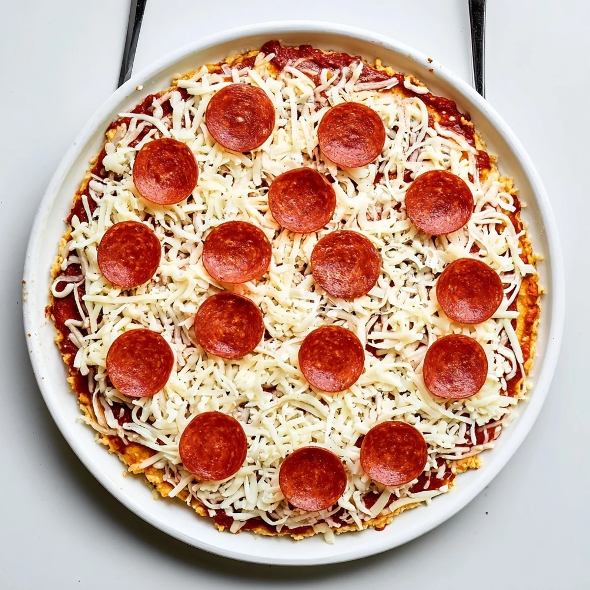 Golden thick crust pan pizza bubbling with melted mozzarella and zesty tomato sauce