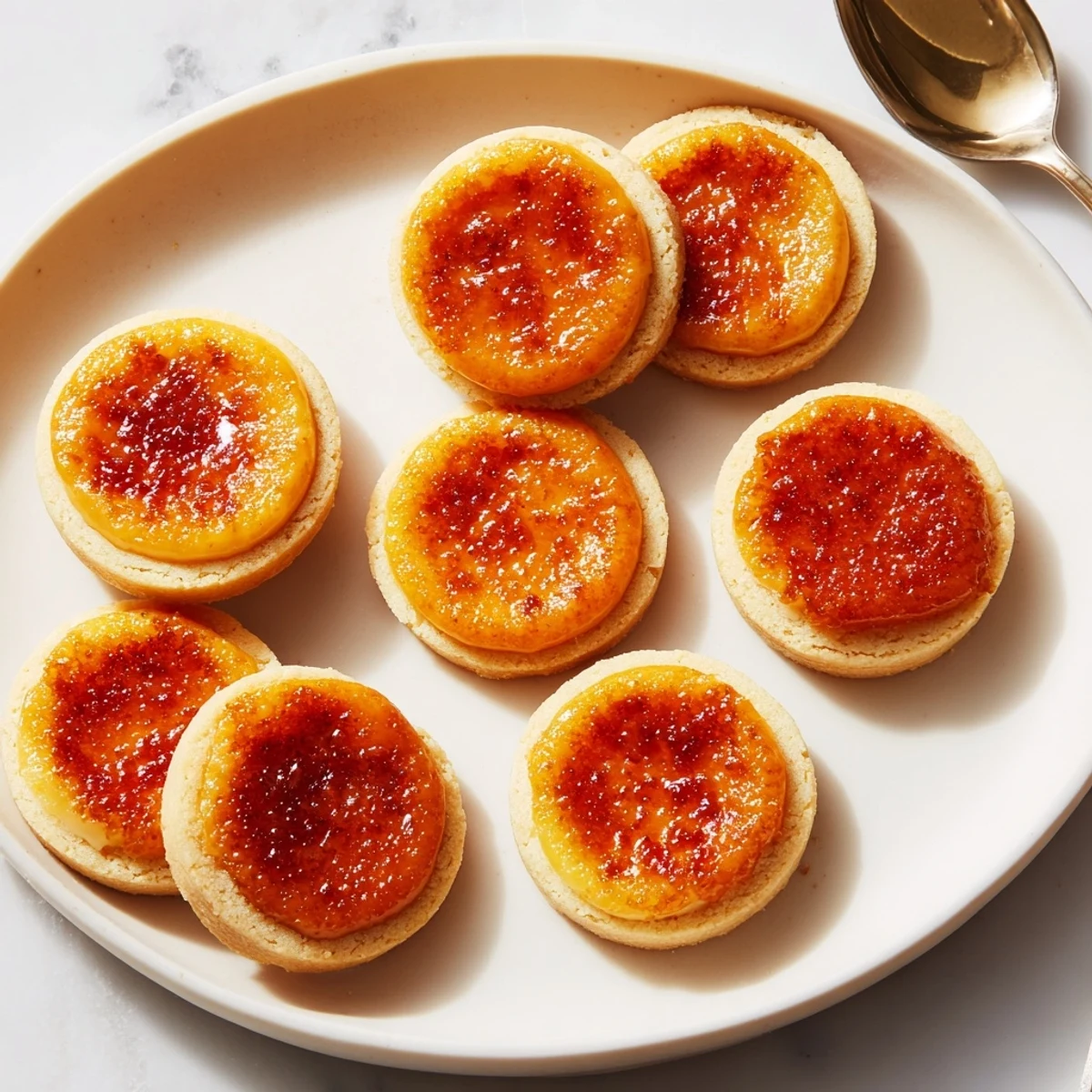French-inspired Creme Brulee Shortbread Cookies featuring crisp caramelized sugar on creamy golden custard