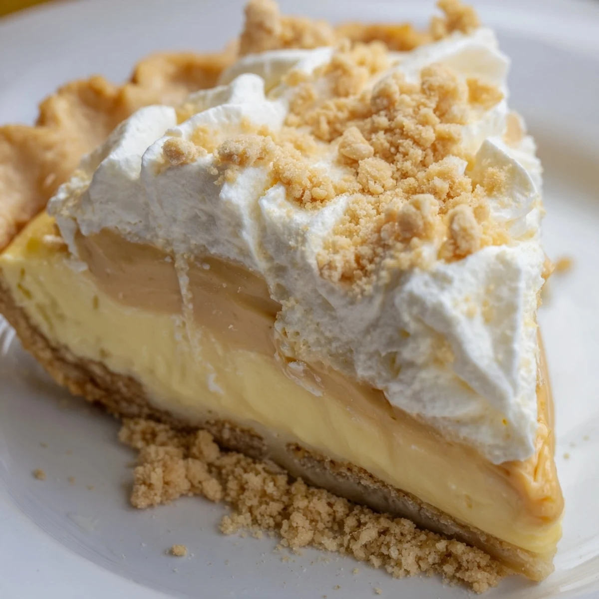 Velvety Old Fashioned Amish Peanut Butter Dream Pie slice showing rich custard filling and crumb topping