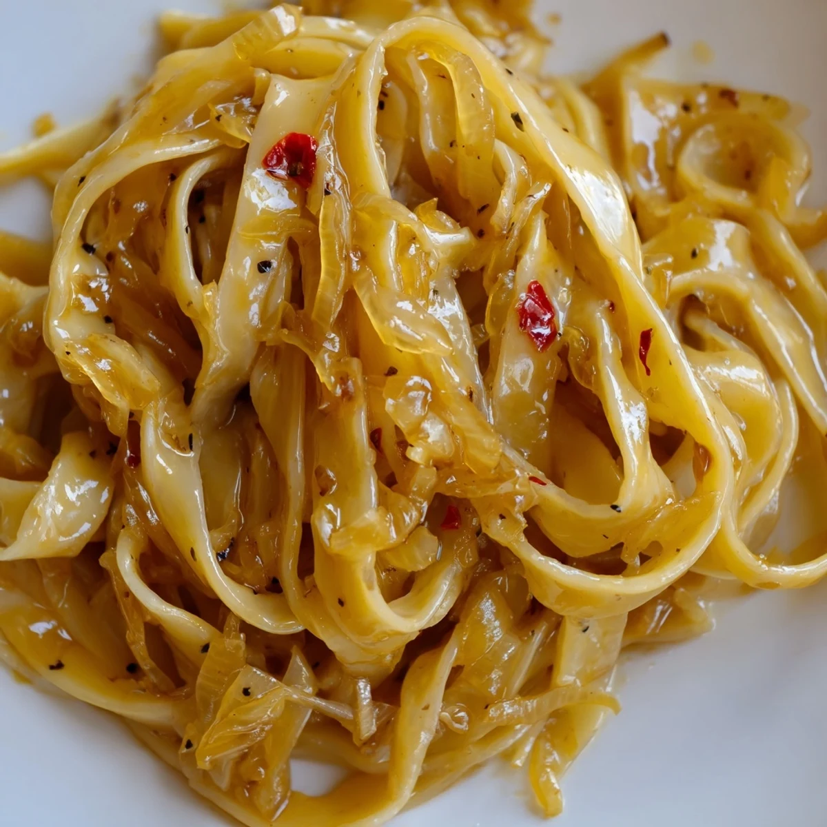 Golden caramelized onions coat Sweet Heat Caramelized Onion Fettuccine in a creamy, spicy sauce