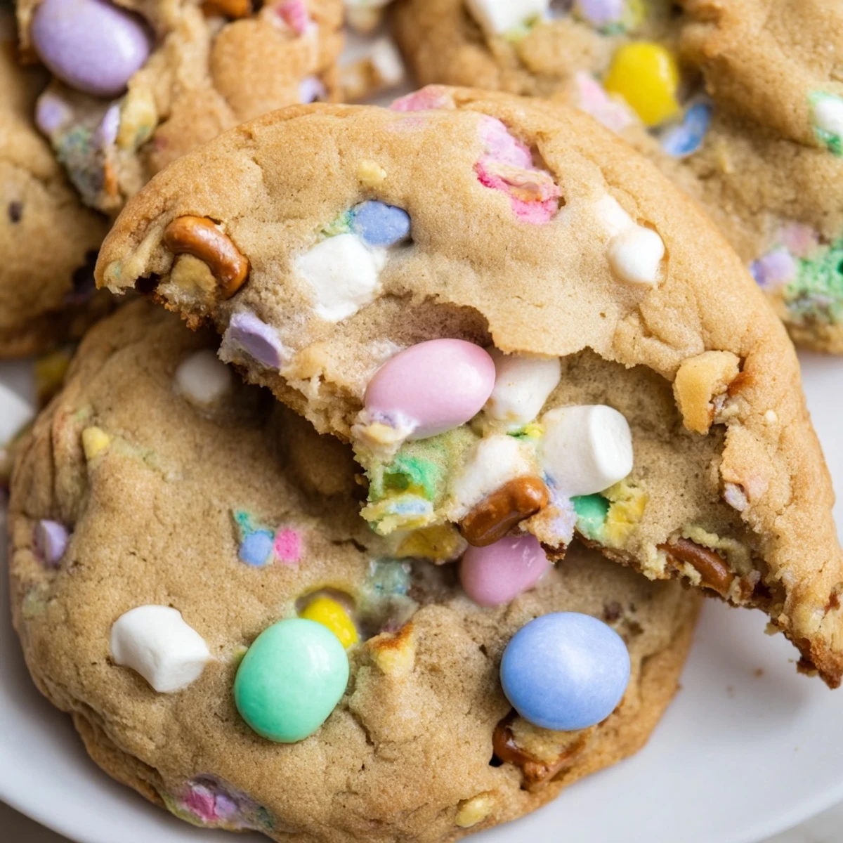 Chewy Easter Trash Cookies with crispy cereal melty marshmallows and golden brown edges