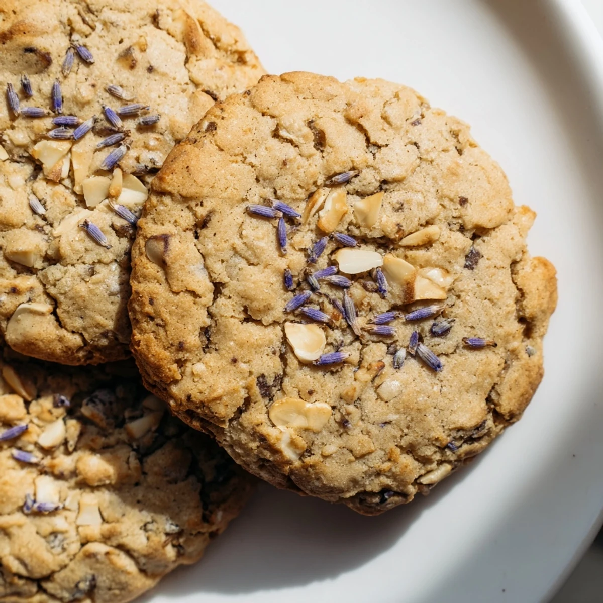 Crisp Lavender Honey Crunch Cookies arranged beside a steaming teacup for an elegant afternoon treat