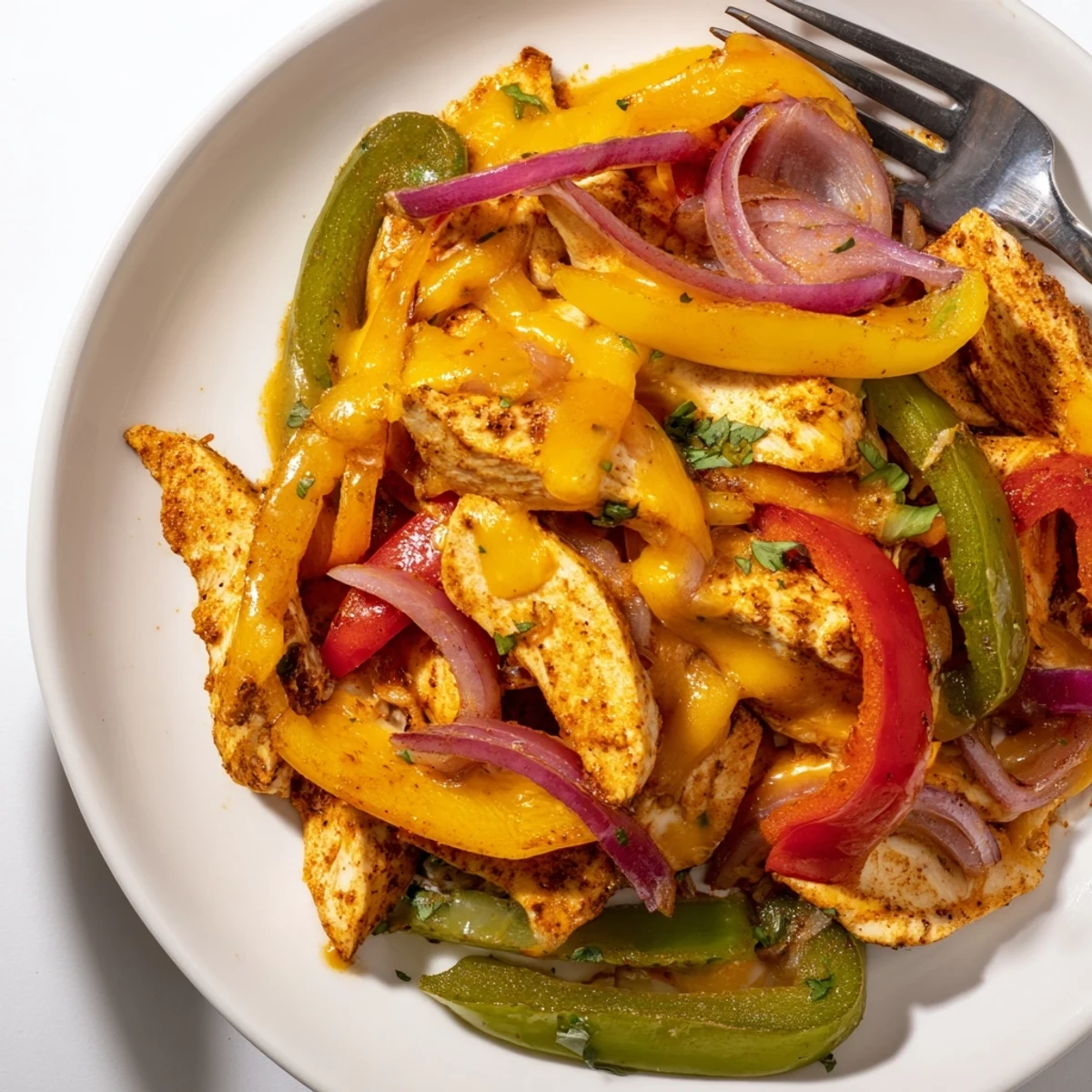 Cheesy Baja Chicken Bell Pepper Skillet: golden chicken, melted cheese, vibrant peppers
