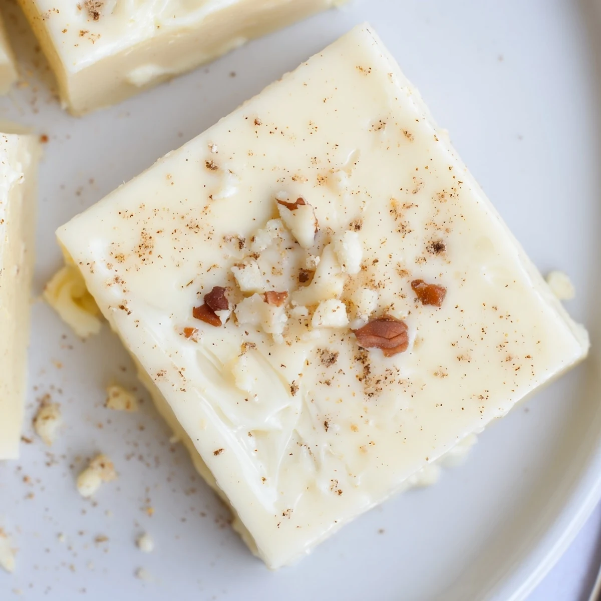 Velvety Eggnog Fudge with optional chopped pecans, pairs well with coffee