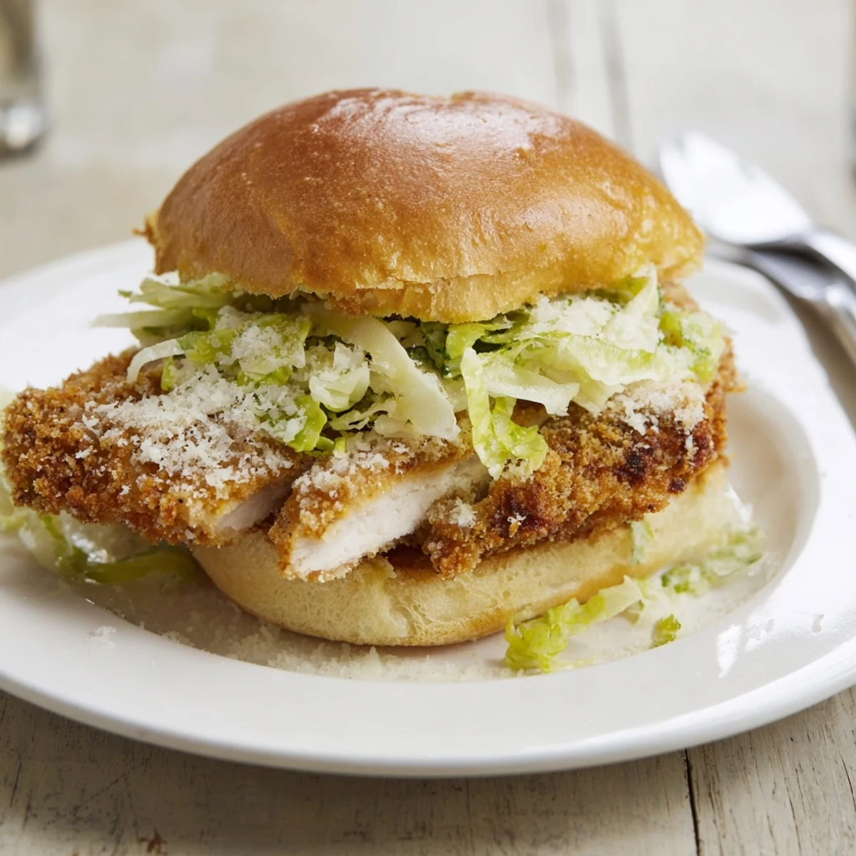 Crispy Chicken Caesar Sandwich Recipe with golden fried chicken and crisp romaine