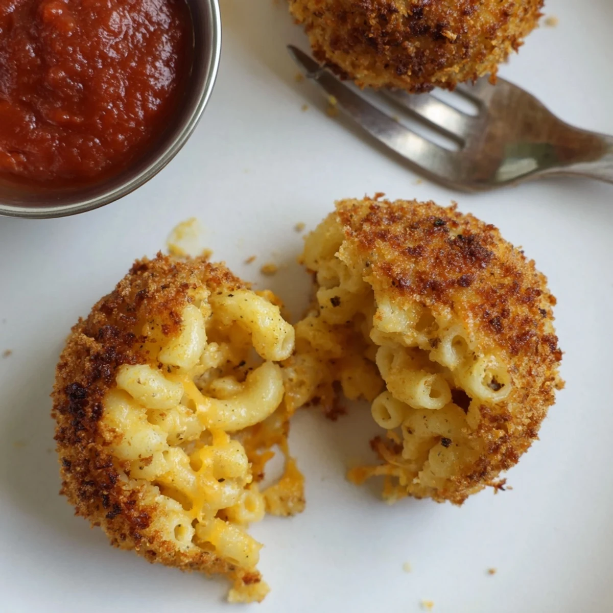 Crunchy panko-coated Fried Mac And Cheese Bites with tangy marinara dipping sauce