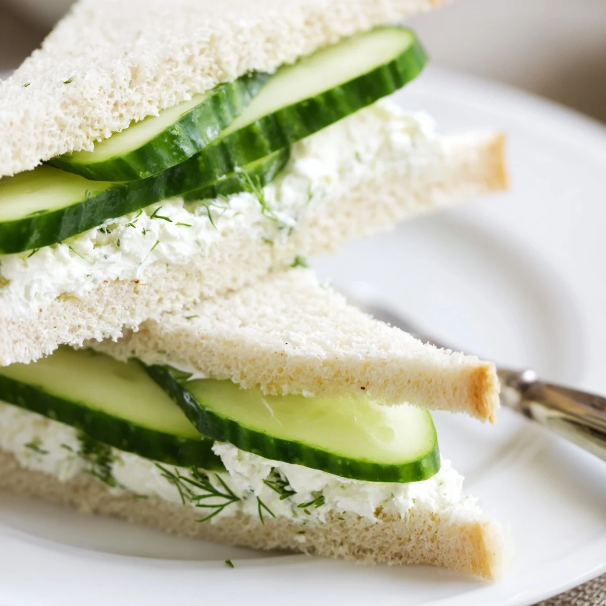 Delicate tea bites: Classic Cucumber Sandwiches with cream cheese and dill