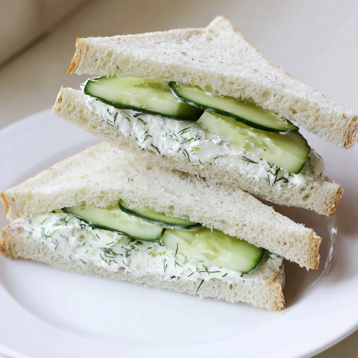 Classic Cucumber Sandwiches served with English breakfast tea on dainty saucer