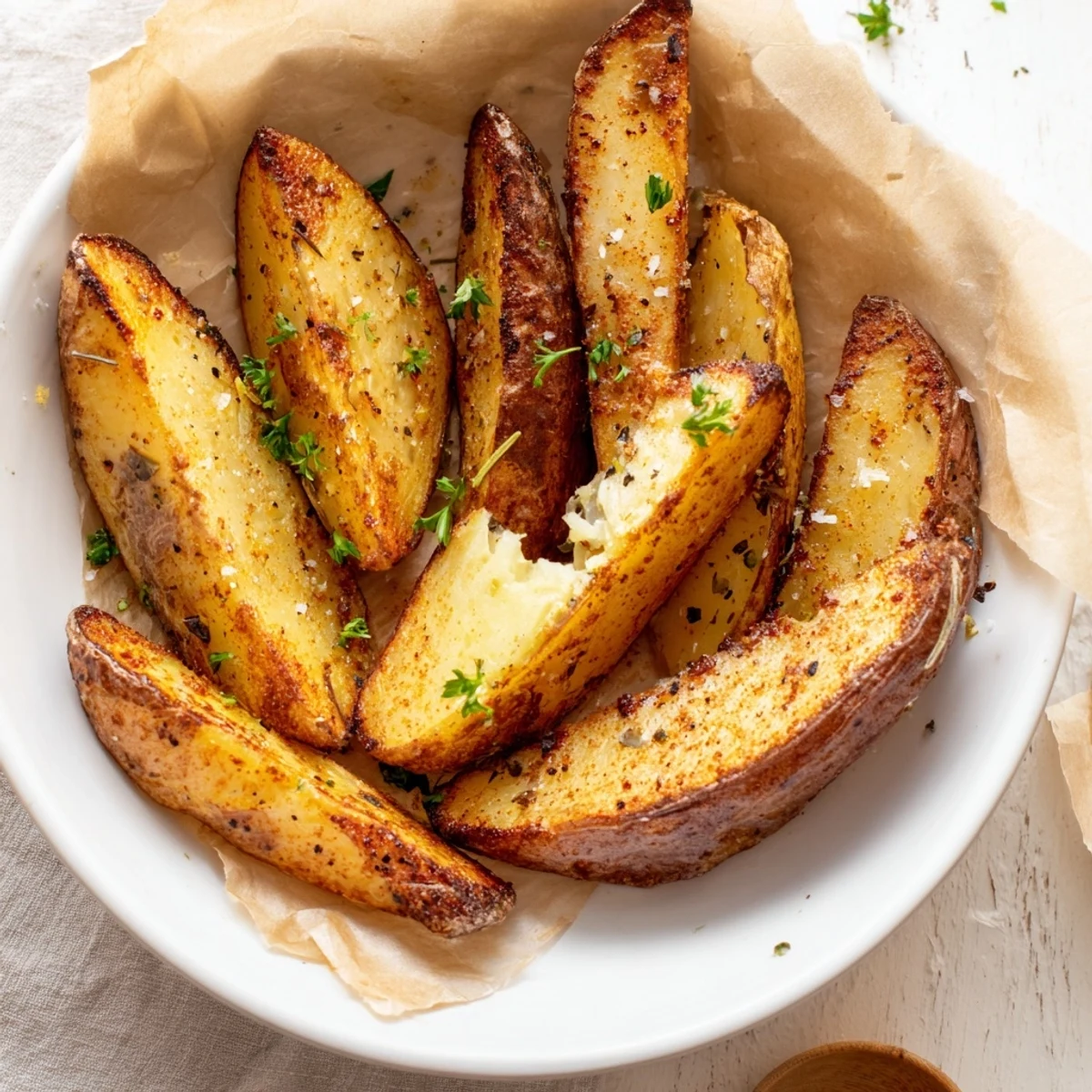 Hot freshly baked Potato Wedges turned golden, ready with aioli dip