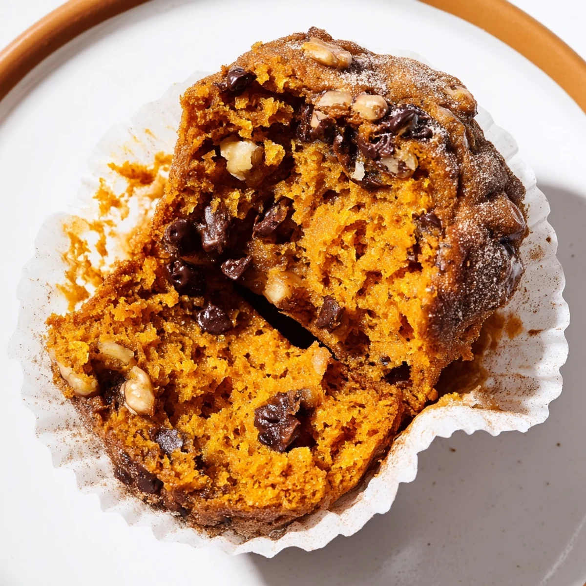 Moist Pumpkin Banana Muffins Recipe in paper liners, ready for breakfast.